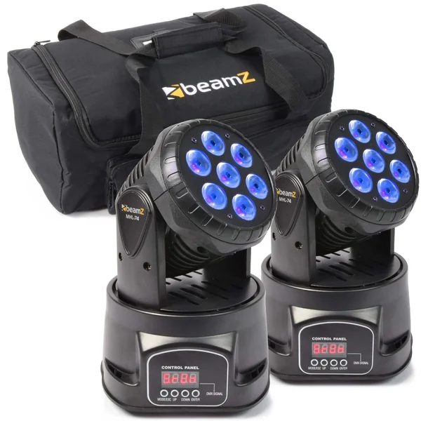 BeamZ Kit de Jeu de Lumière Set Éclairage de Scène avec 2 Lyres - moving heads Mini Wash + Sac de Transport