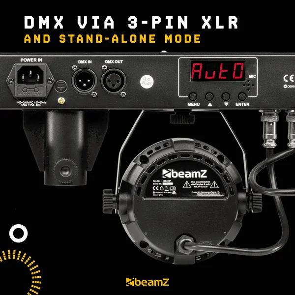 BeamZ Partybar2 - 2x Projecteurs PAR + 2x Derby, Mode DMX, avec Télécommande