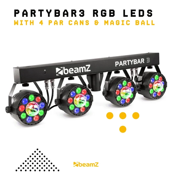 BeamZ Partybar3 - 4x Projecteurs PAR avec Magic Ball, Mode DMX, avec Télécommande