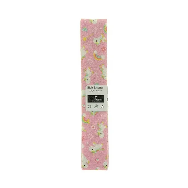 Biais en coton motif Licornes 1,5m x 20mm - Passion Rubans