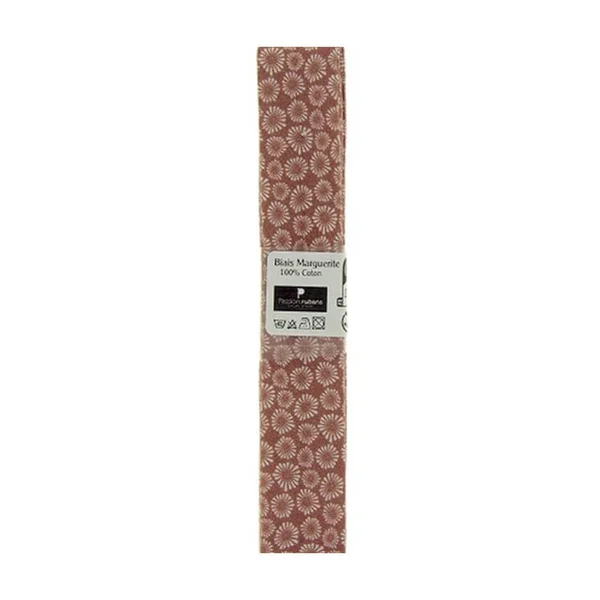 Biais en coton motif Margerites 1,5m x 20mm - Passion Rubans