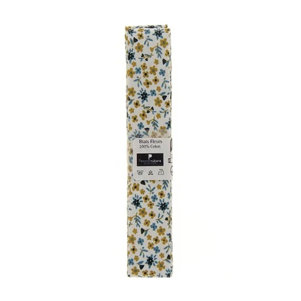 Biais en coton motif petites Fleurs 1,5m x 20mm - Passion Rubans
