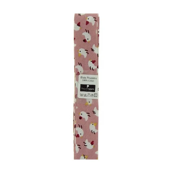 Biais en coton motif Poussins 1,5m x 20mm - Passion Rubans