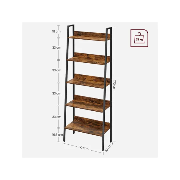 Bibliothèque 5 niveaux métal noir et marron Etagère échelle moderne Etagère escalier