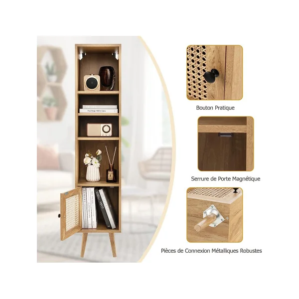 Bibliothèque avec étagères et placard chêne Meuble rangement Etagère rangement salon Colonne rangement