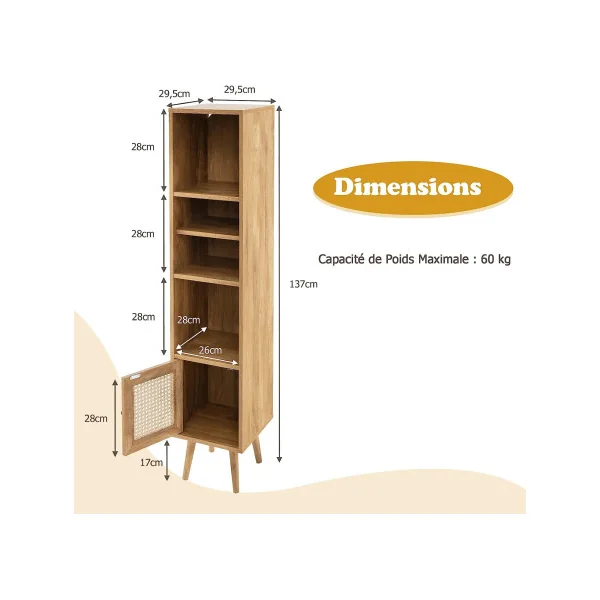 Bibliothèque avec étagères et placard chêne Meuble rangement Etagère rangement salon Colonne rangement