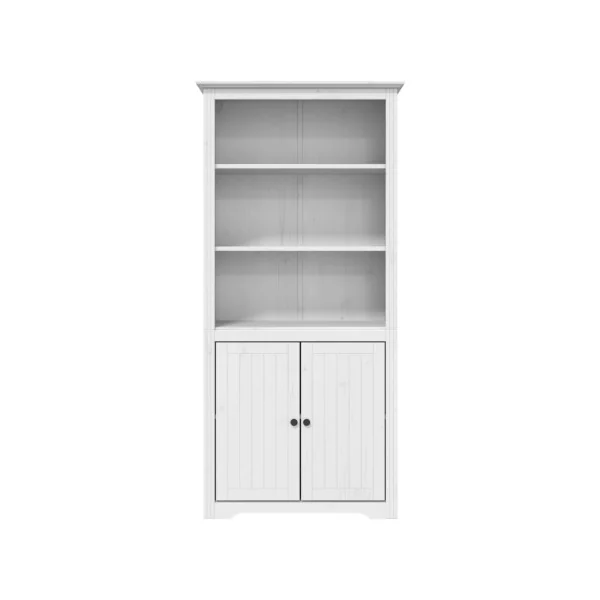 Bibliothèque Blanche de Salon Pin Massif Meuble Rangement Bibliothèque Moderne avec Placard