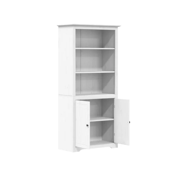 Bibliothèque Blanche de Salon Pin Massif Meuble Rangement Bibliothèque Moderne avec Placard