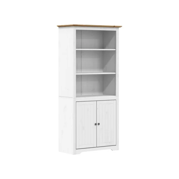 Bibliothèque Blanche et Marron de Salon Pin Massif Meuble Rangement Bibliothèque Moderne avec Placard