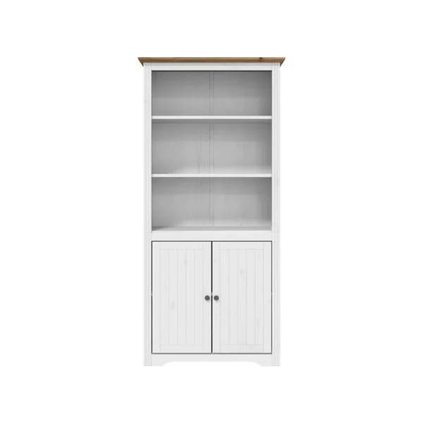 Bibliothèque Blanche et Marron de Salon Pin Massif Meuble Rangement Bibliothèque Moderne avec Placard