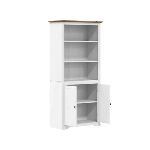 Bibliothèque Blanche et Marron de Salon Pin Massif Meuble Rangement Bibliothèque Moderne avec Placard