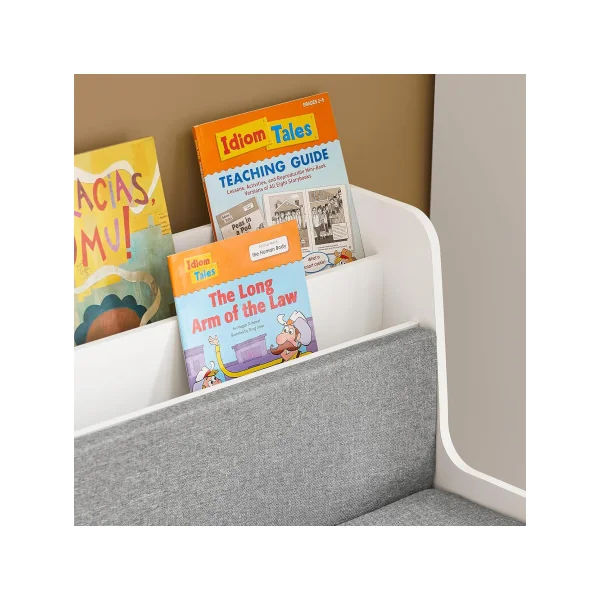 Bibliothèque Enfant Blanche avec Coussin d'Assise et Tiroir de Rangement