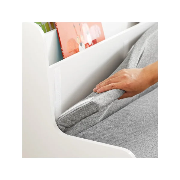 Bibliothèque Enfant Blanche avec Coussin d'Assise et Tiroir de Rangement