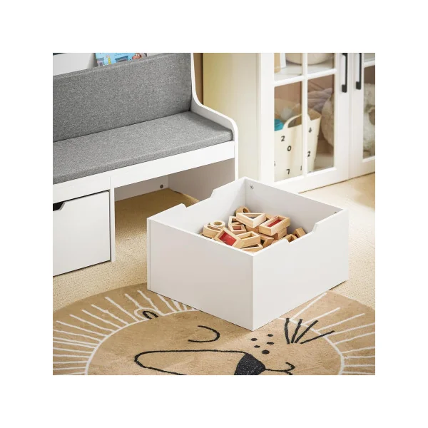 Bibliothèque Enfant Blanche avec Coussin d'Assise et Tiroir de Rangement