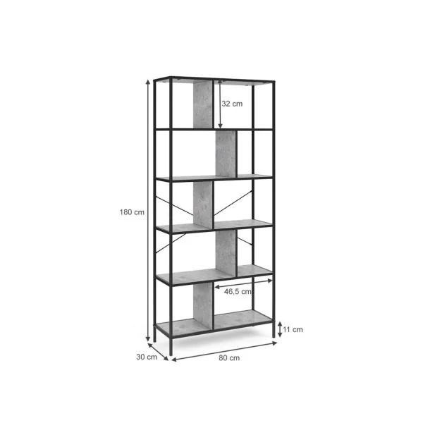Bibliothèque gris béton 180 cm meuble étagère industriel meuble rangement livres