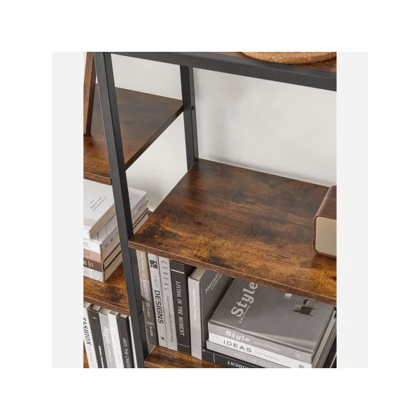 Bibliothèque industrielle 170 cm Meuble rangement Etagère industrielle 5 niveaux métal et marron