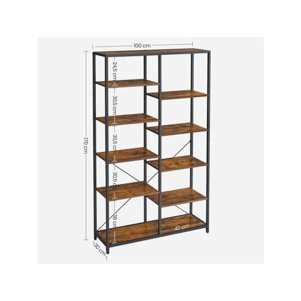 Bibliothèque industrielle 170 cm Meuble rangement Etagère industrielle 5 niveaux métal et marron