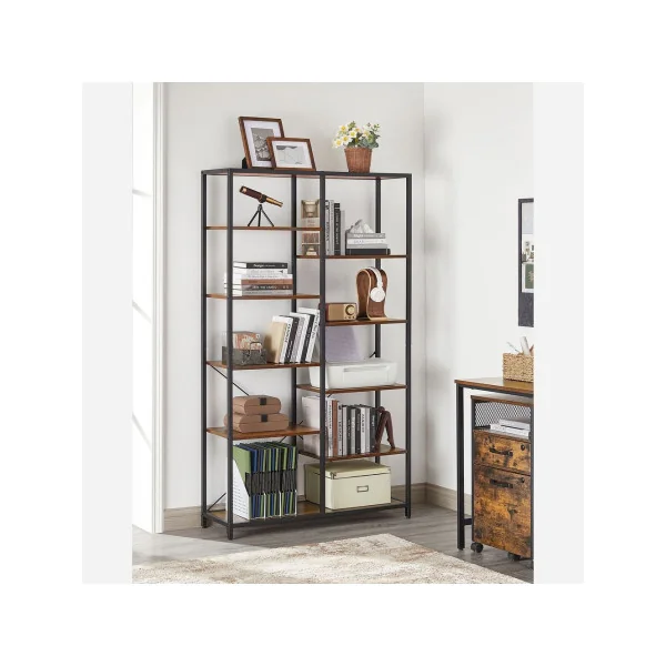 Bibliothèque industrielle 5 niveaux 170 cm Meuble rangement Etagère industrielle 5 niveaux métal et marron