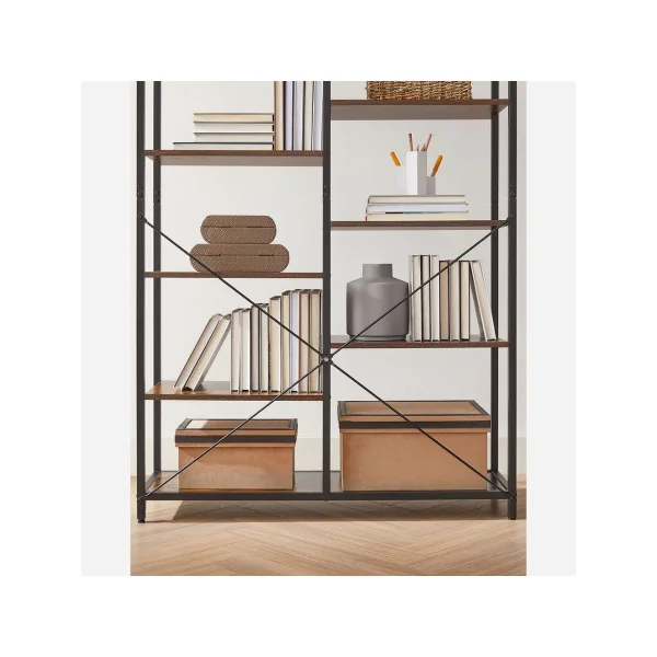 Bibliothèque industrielle 5 niveaux 170 cm Meuble rangement Etagère industrielle 5 niveaux métal et marron