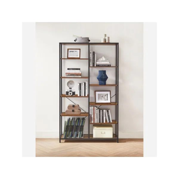 Bibliothèque industrielle 5 niveaux 170 cm Meuble rangement Etagère industrielle 5 niveaux métal et marron