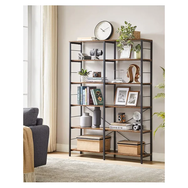 Bibliothèque industrielle 6 niveaux 172 cm Meuble rangement Etagère industrielle 6 niveaux métal et marron
