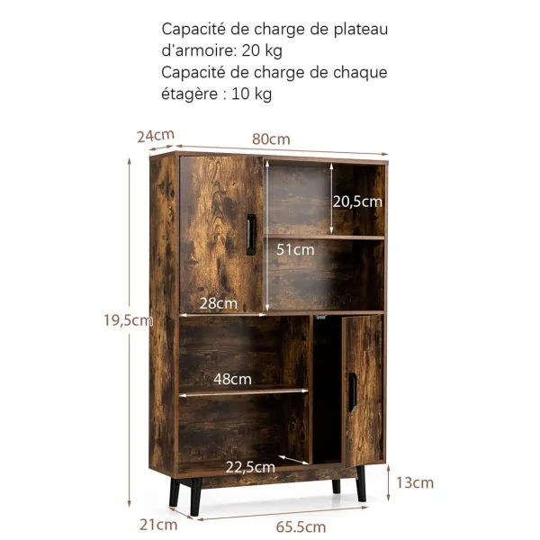 Bibliothèque industrielle multi-rangements marron rustique meuble de rangement salon ou bureau