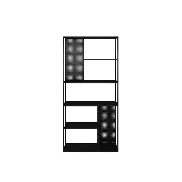 Bibliothèque Industrielle Noir Panneaux Décoratifs Etagère de Rangement Métal Noir