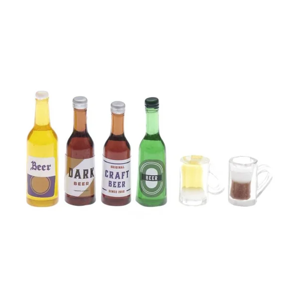 Bouteilles et verres à bière miniatures, 6 pcs pour le monde des lutins - Rico Design