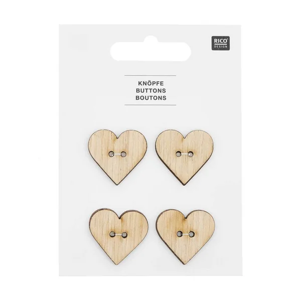 Boutons en Bois en Forme de Cœur X4 de Rico Design : Une Touche d'Amour Naturelle pour vos Créations Bébé