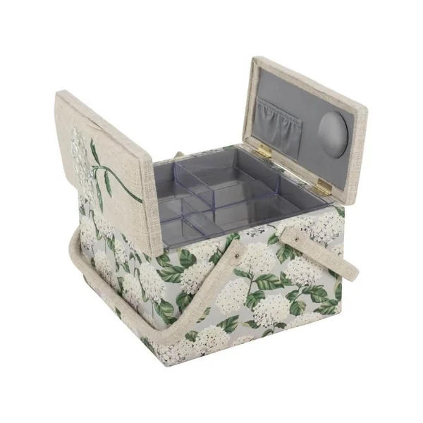 Boîte de Couture "Hortensia" - Double ouverture brodée - 24x24x16 cm - Hobby gift