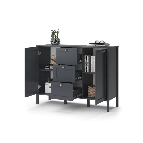 Buffet anthracite 3 tiroirs 2 placards Buffet de salon Buffet salle à manger Buffet moderne