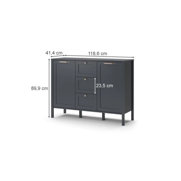 Buffet anthracite 3 tiroirs 2 placards Buffet de salon Buffet salle à manger Buffet moderne