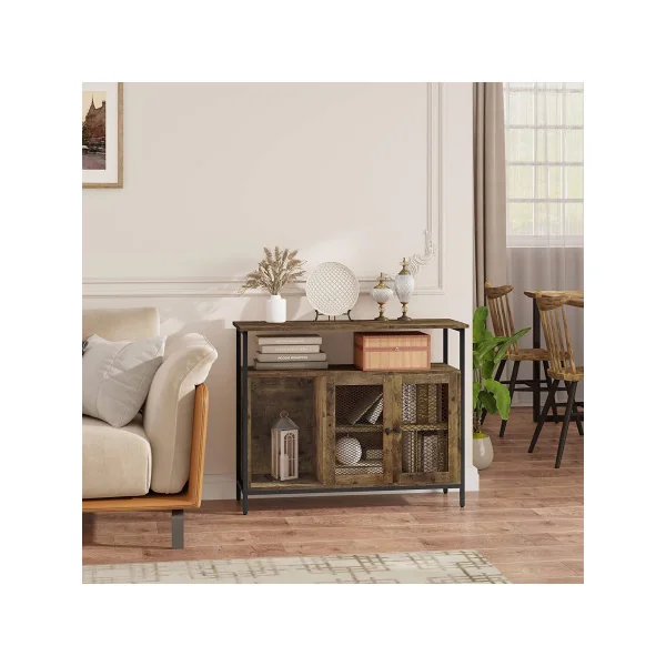 Buffet avec plan de travail Meuble rangement industriel marron rustique Meuble cuisine 3 compartiments 2 portes
