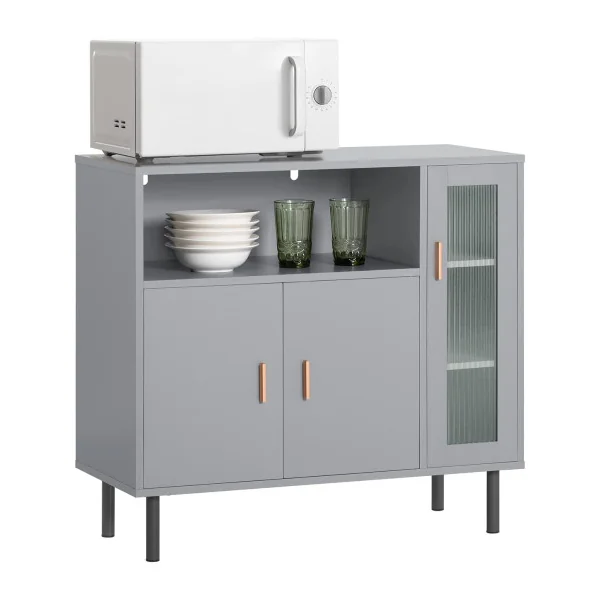 Buffet cuisine avec placard gris Armoire Cuisine Meuble d'appoint gris moderne