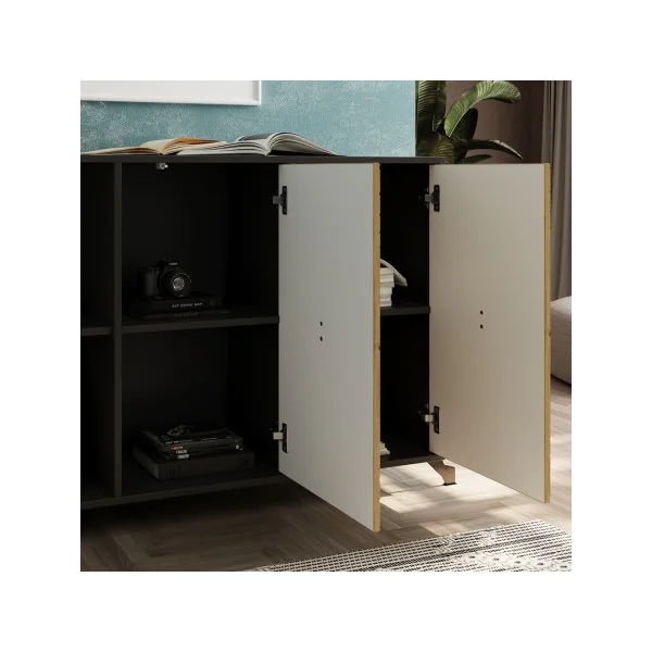 Buffet de salon anthracite et chêne artisan graphique Buffet gris 3 placards Buffet moderne
