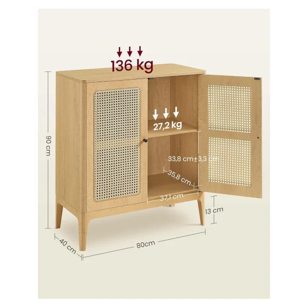 Buffet de salon Boisé naturel 2 Placards Buffet en Cannage Armoire de rangement Tendance
