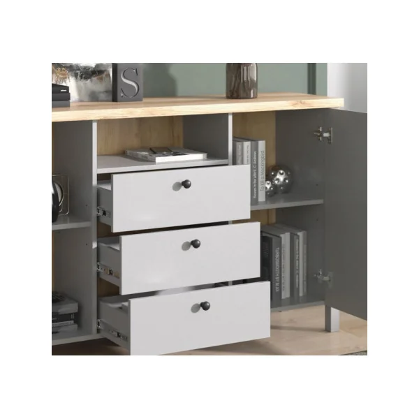 Buffet de salon gris design Buffet gris 2 placard 3 tiroirs Buffet moderne