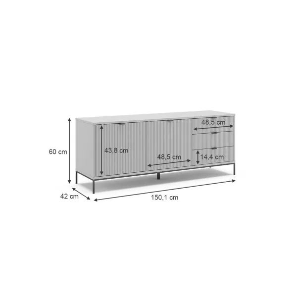 Buffet de salon gris design Buffet gris 2 placards 3 tiroirs Buffet moderne