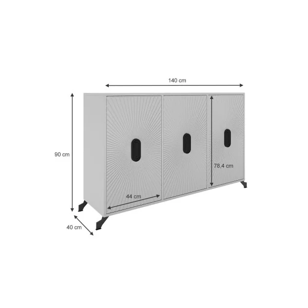 Buffet de salon gris graphique Buffet gris 3 placards Buffet moderne
