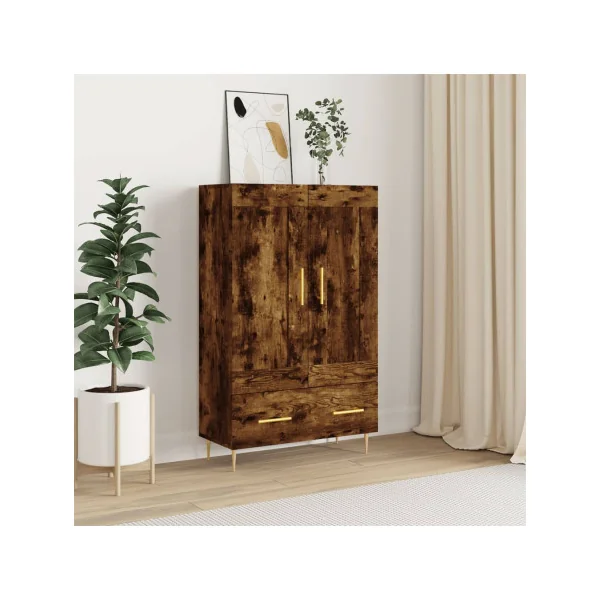 Buffet de Salon Haut Buffet Chêne Fumé Moderne 2 Portes 1 Tiroir