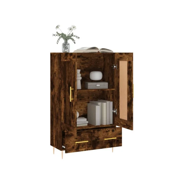 Buffet de Salon Haut Buffet Chêne Fumé Moderne 2 Portes 1 Tiroir