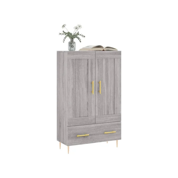 Buffet de Salon Haut Buffet Chêne Gris Moderne 2 Portes 1 Tiroir