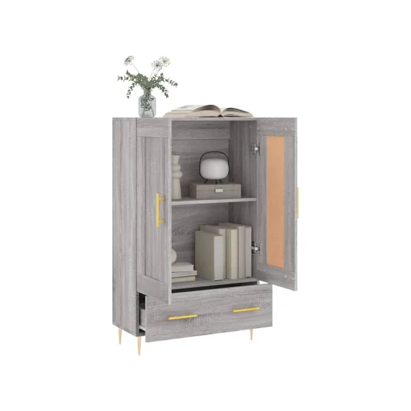 Buffet de Salon Haut Buffet Chêne Gris Moderne 2 Portes 1 Tiroir
