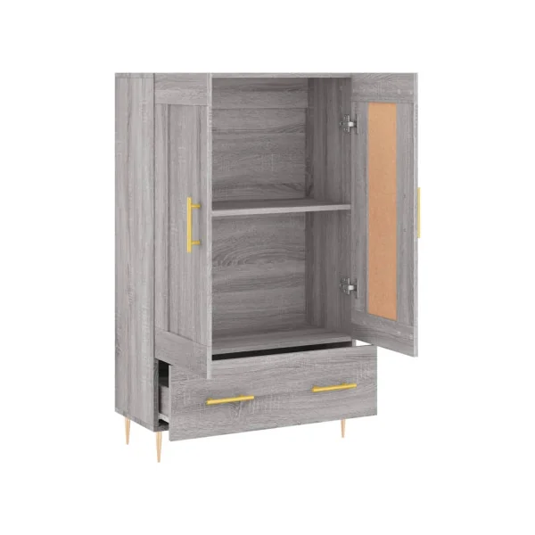 Buffet de Salon Haut Buffet Chêne Gris Moderne 2 Portes 1 Tiroir