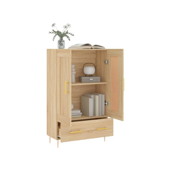 Buffet de Salon Haut Buffet Chêne Moderne 2 Portes 1 Tiroir