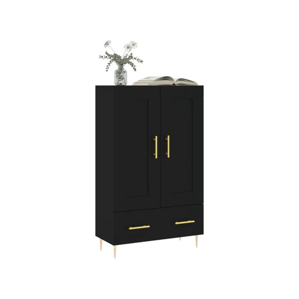 Buffet de Salon Haut Buffet Noir Moderne 2 Portes 1 Tiroir