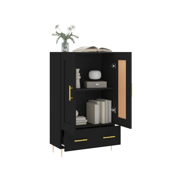 Buffet de Salon Haut Buffet Noir Moderne 2 Portes 1 Tiroir