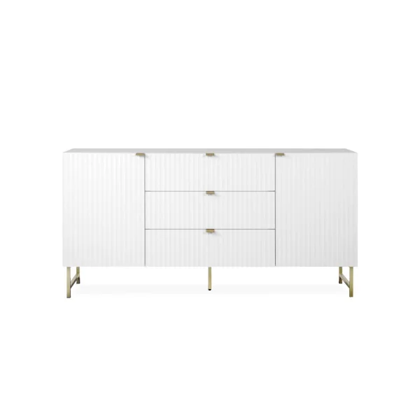 Buffet effet 3D Buffet Graphique Blanc et Doré Buffet avec piètement en Métal