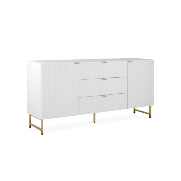 Buffet effet 3D Buffet Graphique Blanc et Doré Buffet avec piètement en Métal