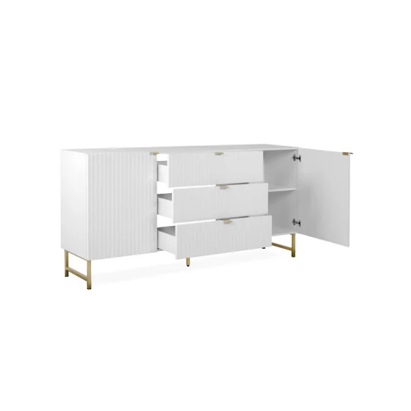 Buffet effet 3D Buffet Graphique Blanc et Doré Buffet avec piètement en Métal